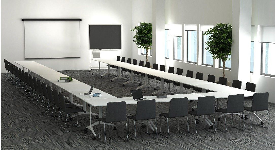 Felxible Seminarräume und Konferenzzimmer: Narbutas FLIP-TOP klapp Konferenztisch Platte klappbar in zwei Breiten