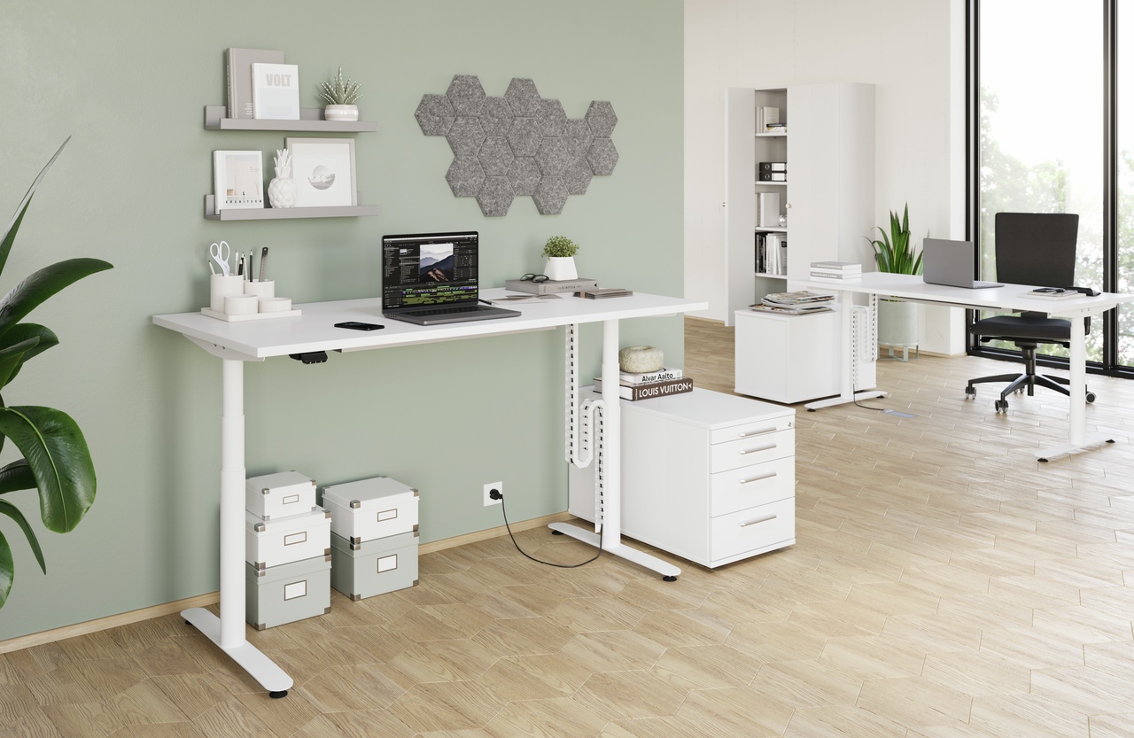 Hammerbacher Schreibtisch elektrisch VXDLR16 Breite 160 cm x Tiefe 80cm Bluetooth Display Erinnerung