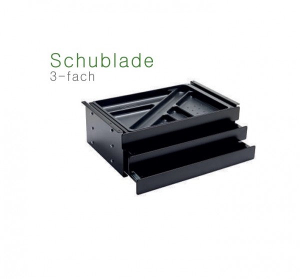 Schublade 3-fach mit Schloss, Breite 408mm schwarz