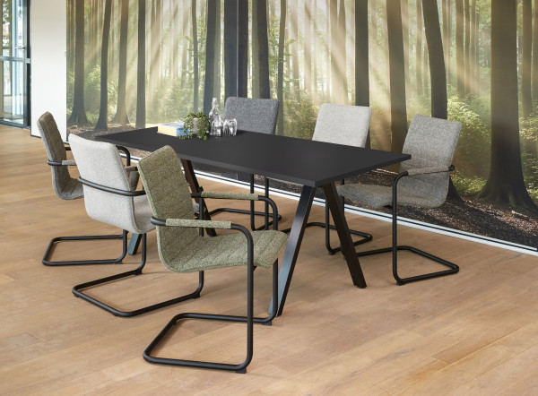 Konferenztisch V-Serie niedrig 120-200 cm mit Kabelrinne