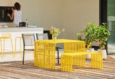Jan Kurtz Outdoor Gartenset Tisch + Bank "Campus" Stahl gelb 