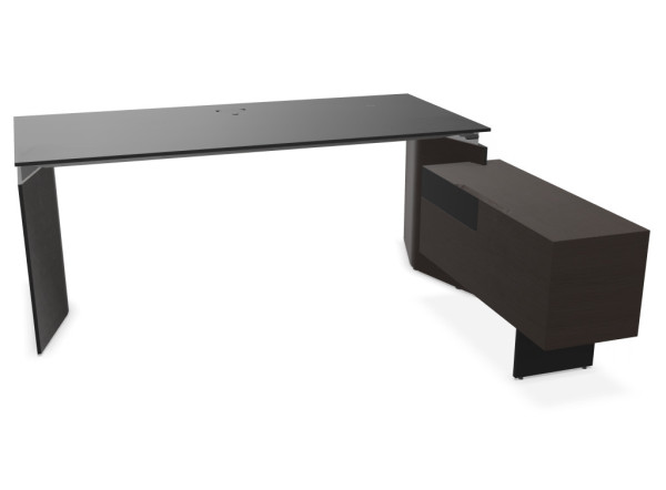 MOVE&LEAD Sitz-Steh-Schreibtisch + Standcontainer Fenix schwarz - Innen: Esche d´braun lackiert