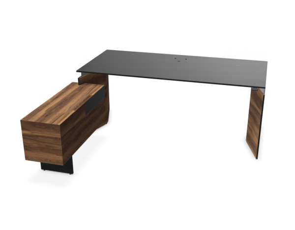 MOVE&LEAD Sitz-Steh-Schreibtisch + Standcontainer Fenix schwarz - Innen: Walnuss furniert