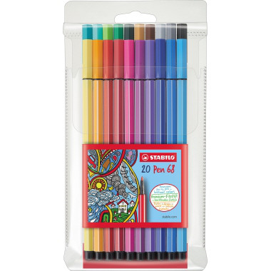 STABILO Pen 68 Fasermaler – 20er Set im Kunststoffetui