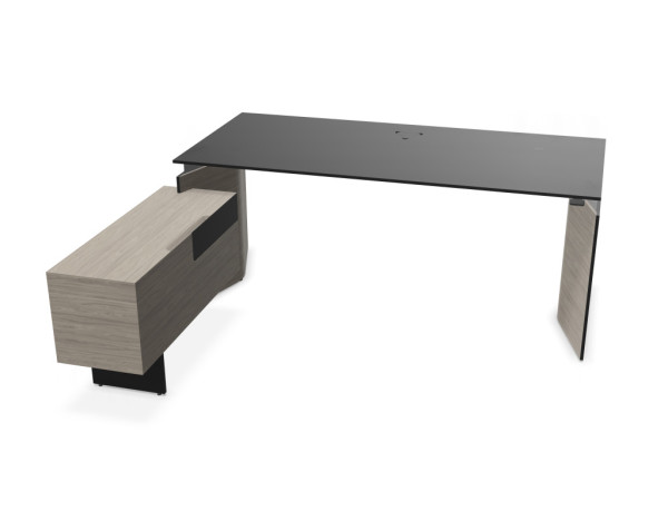 MOVE&LEAD Sitz-Steh-Schreibtisch + Standcontainer Fenix schwarz - Innen: walnuss grau lackiert