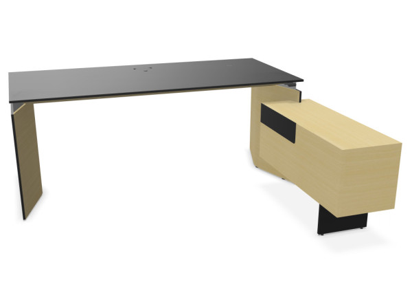 MOVE&LEAD Sitz-Steh-Schreibtisch + Standcontainer Fenix schwarz - Innen: Esche furniert