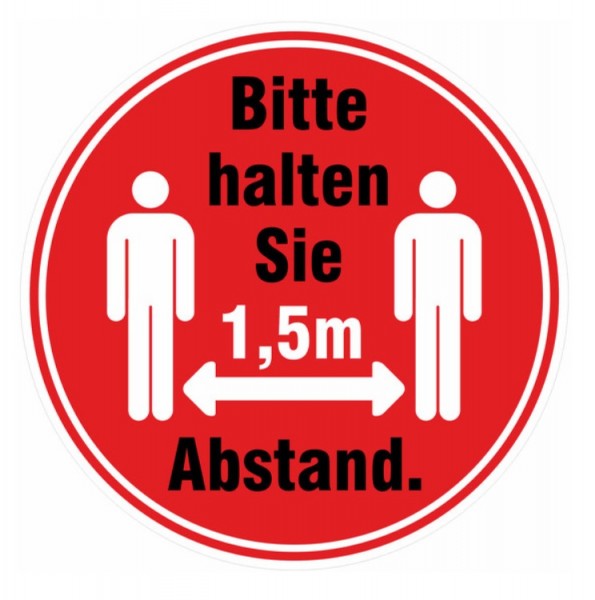 Aufkleber "Bitte halten Sie 1,5m Abstand." Durchmesser 33 cm
