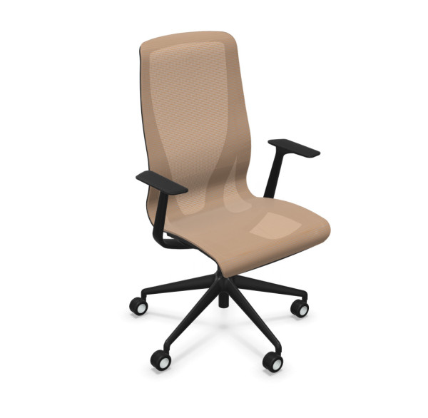 Bürodrehstuhl DCHAIR Sitz-Rücken-Netz Kunststoffrahmen, Armlehne schwarz - orange